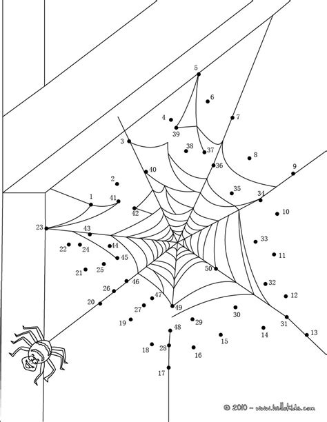 Some of the coloring page names are halloween dot to dot coloring for kids connect the, skeleton connect the dots count by 1s halloween, black cat connect the dots count by 1s halloween, witch connect the dots count by 2s starting at 1, halloween coloring for preschoolers large images, fall do a dot s preschool. Spider web dot to dot game coloring pages - Hellokids.com