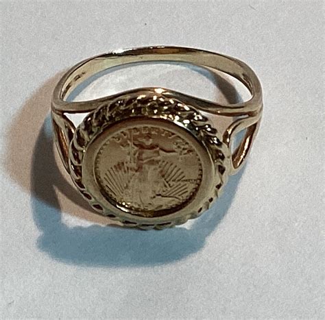 14k Yellow Gold Ring With 110th Ounce American Eagle Gold Coin Ebay