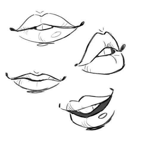Four Different Stages Of Lips Drawn In Black And White Each With The