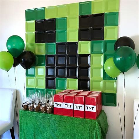 Minecraft Themed Birthday Party Creeper Wall Décor And Favor Station