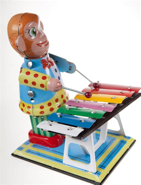 Monkey Playing Xylophone Large Clockwork Wind Up Tin Toy Etsy