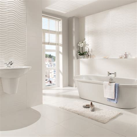 Large White Bathroom Tiles Modern White Bathroom With 3d Porcelanosa