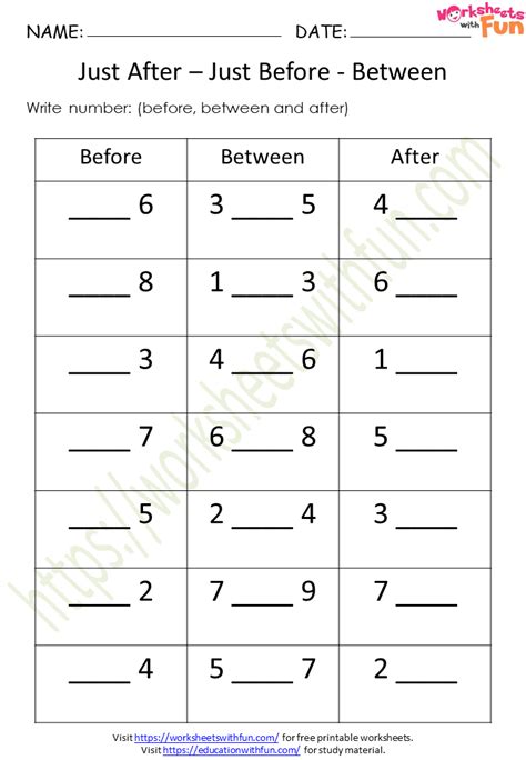 Download Before After And Between Number 1 To 100 5 Worksheets