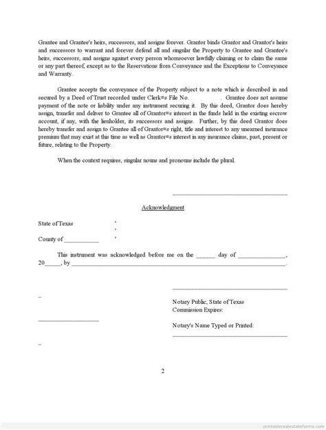 Free Printable Deed Subject To Grantors Deed Of Trust