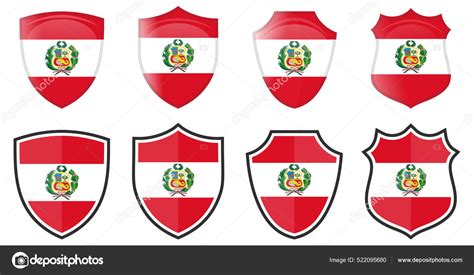 Vertical Peru Flag Shield Shape Four Simple Versions Peruvian Icon