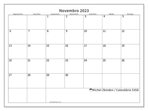 Calendário de novembro de 2023 para imprimir 47SD Michel Zbinden BR