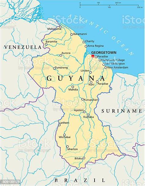 Vetores De Guiana Mapa Político E Mais Imagens De Guiana Guiana Mapa