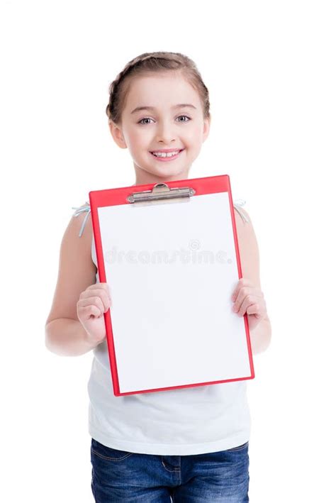 Cute Little Girl With White Blank Stock Image Image Of Girl Young
