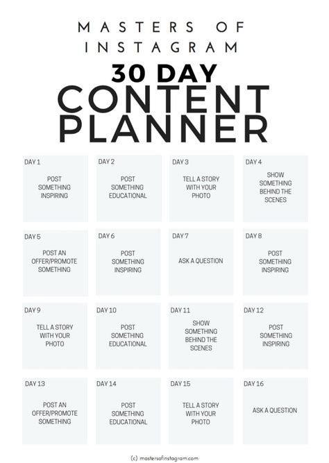 30 Day Instagram Content Planner Instagram Planner Etsy Social