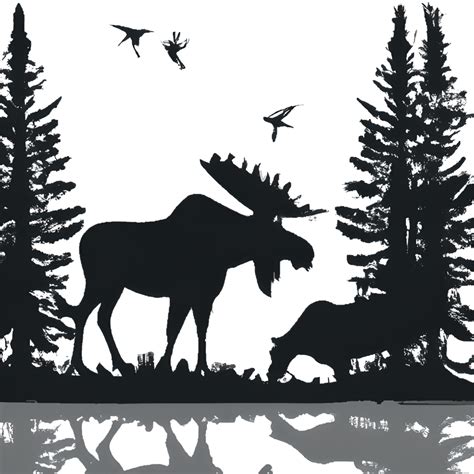 Outdoor Forest Scene With Moose And Loon Stencil · Creative Fabrica
