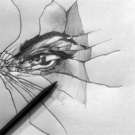 Eye Brokenglass Glass Mirror Broken Drawing Sketch Pencil