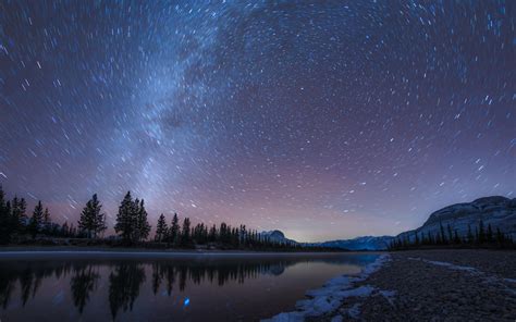 Starry Sky Night Stars Long Exposure Blur Landscape Hd Wallpaper