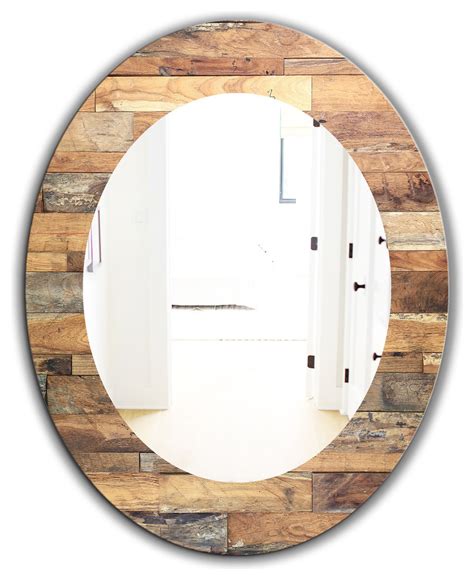 Designart Wood Iv Modern Frameless Oval Or Round Wall Mirror Rustic
