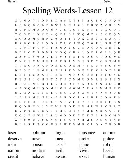 Spelling Words Lesson Word Search Wordmint