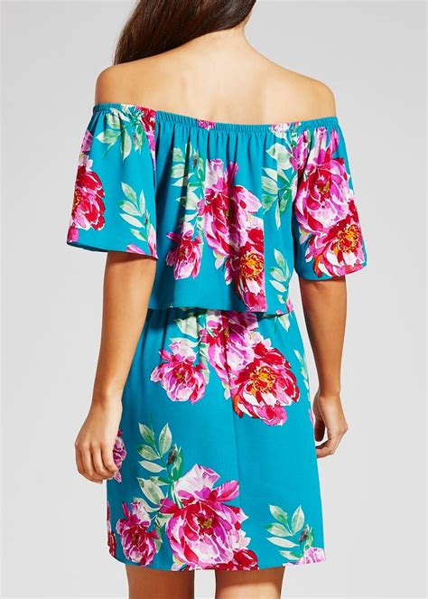 Floral Print Bardot Dress Turquoise Matalan