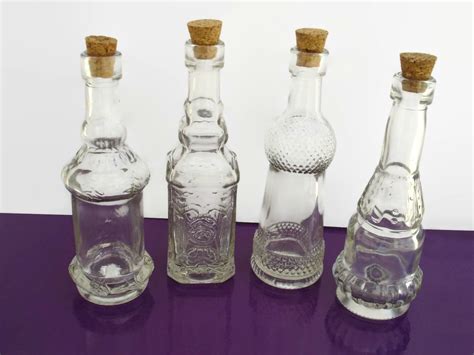 X4 Mixed Glass Bottles With Corks Decorative Clear Glass 1 7oz Perfect For Favors Perfume