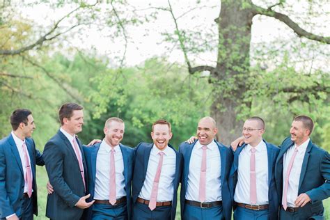 Navy Wedding Suits And Pink Ties