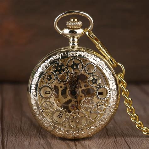 Antique Steampunk Hollow Pocket Watch Copper Bronze Gear Pocket Clock