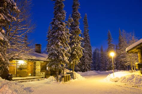 Romantic Wooden Cabins In The Snow Stock Image Image Of