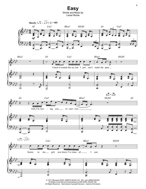 Easy Sheet Music The Commodores Piano And Vocal