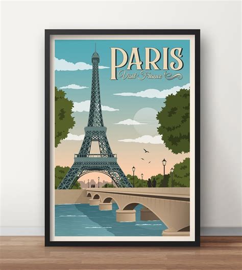 Paris Travel Poster Eiffel Tower Travel Poster France Travel Etsy