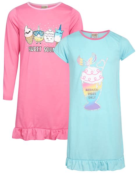 Sweet And Sassy Girls Nightgown Pajamas 2 Pack Sleep Shirt Unicorn