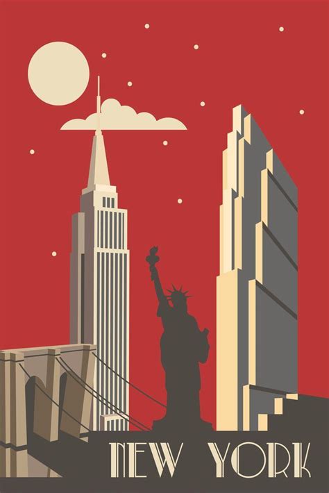 Nyc Retro Travel Poster Travel Art Print Art Deco Posters Art Deco