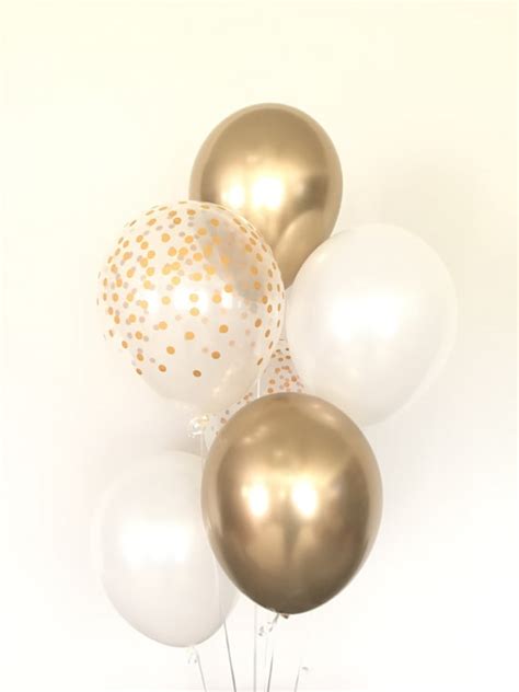 White And Gold Balloons Gold Confetti Balloons White Etsy