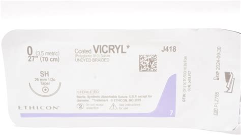 Ethicon J418 0 Coated Vicryl Polyglactin Stre Sh 26mm 12c Taper 27in