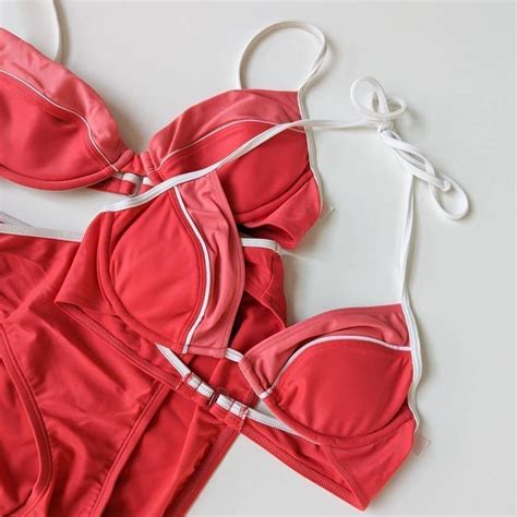 Victorias Secret Womens Halter Bikini Swimsuit Pink Depop
