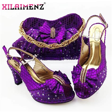 Wedding Dress Elegant Purple Color Shoes And Bag To Match Set African High Heels Party Shoes And