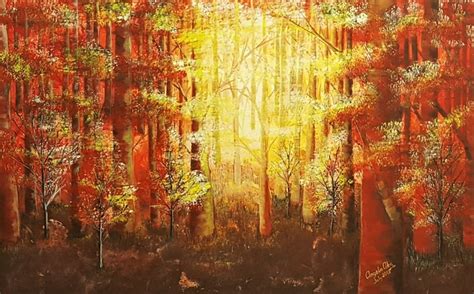 Sunrise In The Forest Acrylic Painting On Stretched Canvas By Angela