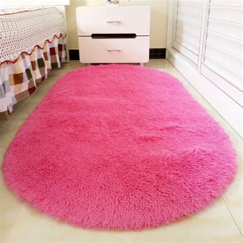 12 Colors Ellipse Carpet Mat Long Hair Shaggy Soft Area Rug Bedroom