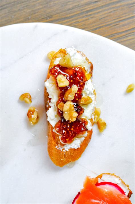 Goat Cheese Crostini With Fig Honey And Walnuts Couple In The Kitchen