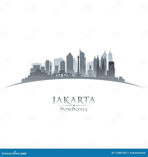 Jakarta Indonesia City Skyline Silhouette Black Background Cartoon