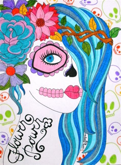Sugar Skull Girl Day Of The Dead Art 9x12 Inch Drawing Dia