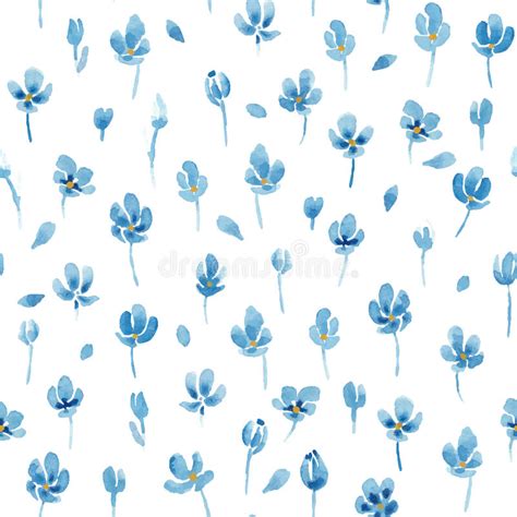 Seamless Floral Pattern With Watercolor Hand Draw Blue Flowers On The
