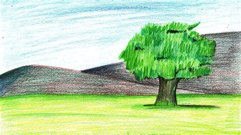 How To Draw A Tree Landscape Step By Step Very Easy Youtube