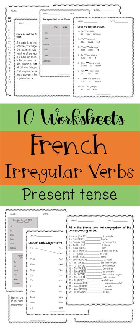 French Verb Conjugation Worksheets