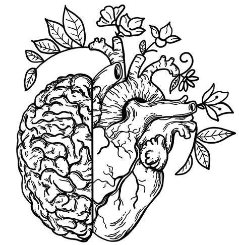 Half Brain Half Heart With Flowers In 2022 Anatomy Art Flower Heart