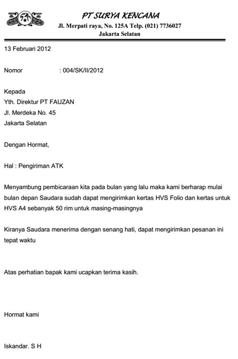 Contoh Surat Penawaran Harga Alat Tulis Kantor Delinewstv