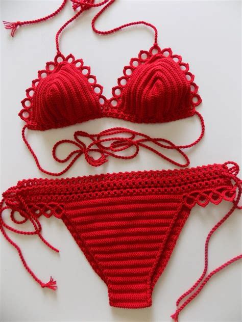 free shipping red crochet bikini women by cheerfulboutique on etsy ganchillo ropa patrón para