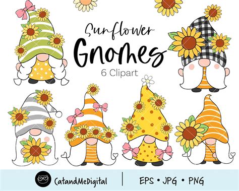 Sunflower Gnome Clipart Spring Gnome Summer Gnomes Nordic Etsy