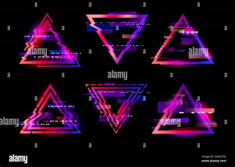 Neon Glitched Triangle Frames Abstract Distorted Digital Technology