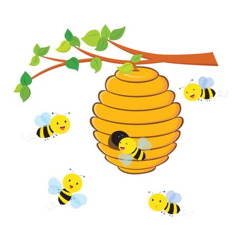 Honey Bees And Hive On Tree Branch Illustrations Royalty Free Vector