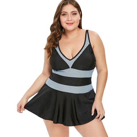 Wipalo Women Plus Size 5xl Contrast Skirted Beach Set Plunging Neck