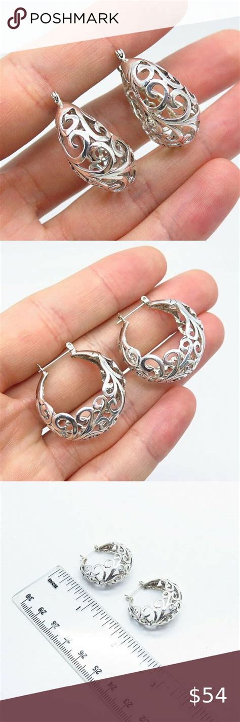 Sterling Silver Vintage Ornate Hoop Earrings Sterling Silver