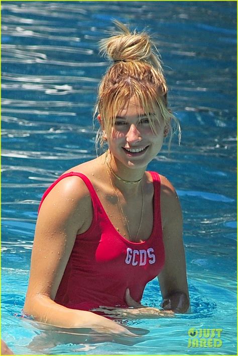 hailey baldwin wears red one piece in miami photo 3680355 hailey baldwin pictures just jared