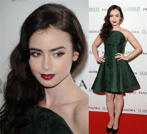 Lily Collins Perfection In An Emerald Alexander Mcqueen Frock Love The Hair And Makeup