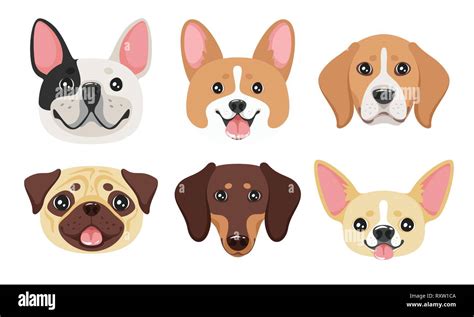 Dog Face Set Adorable Pet Vector Illustration Isolated On White